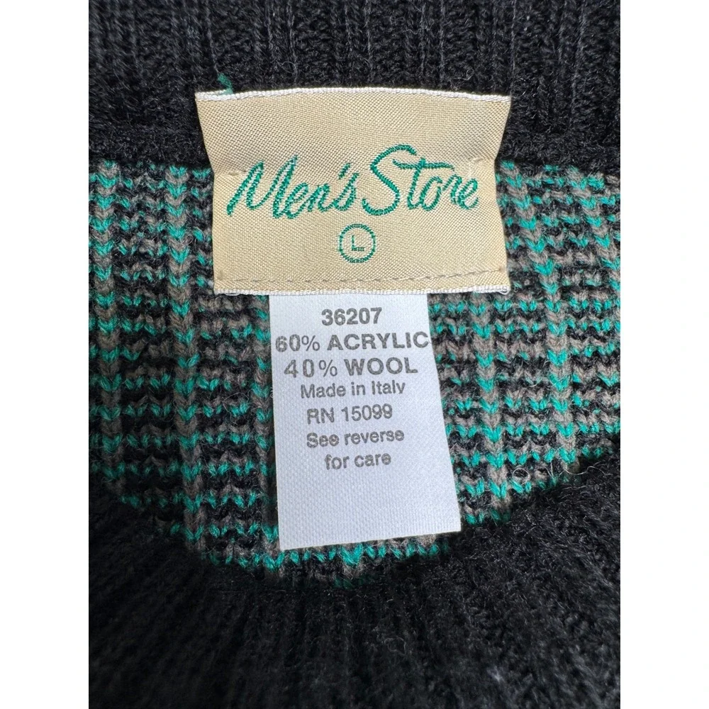 Vintage Mens Store Abstract Geometric Wool Blend Sweater Italy Large 90s Grandpa